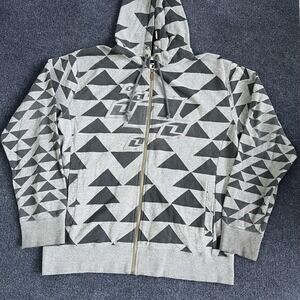 Y2K One Industries Hoodie Medium Gray Full Zip Fleece Geometric Sweatshirt Moto